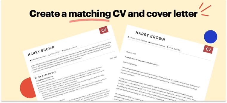 Matching CV and cover letter for a driver