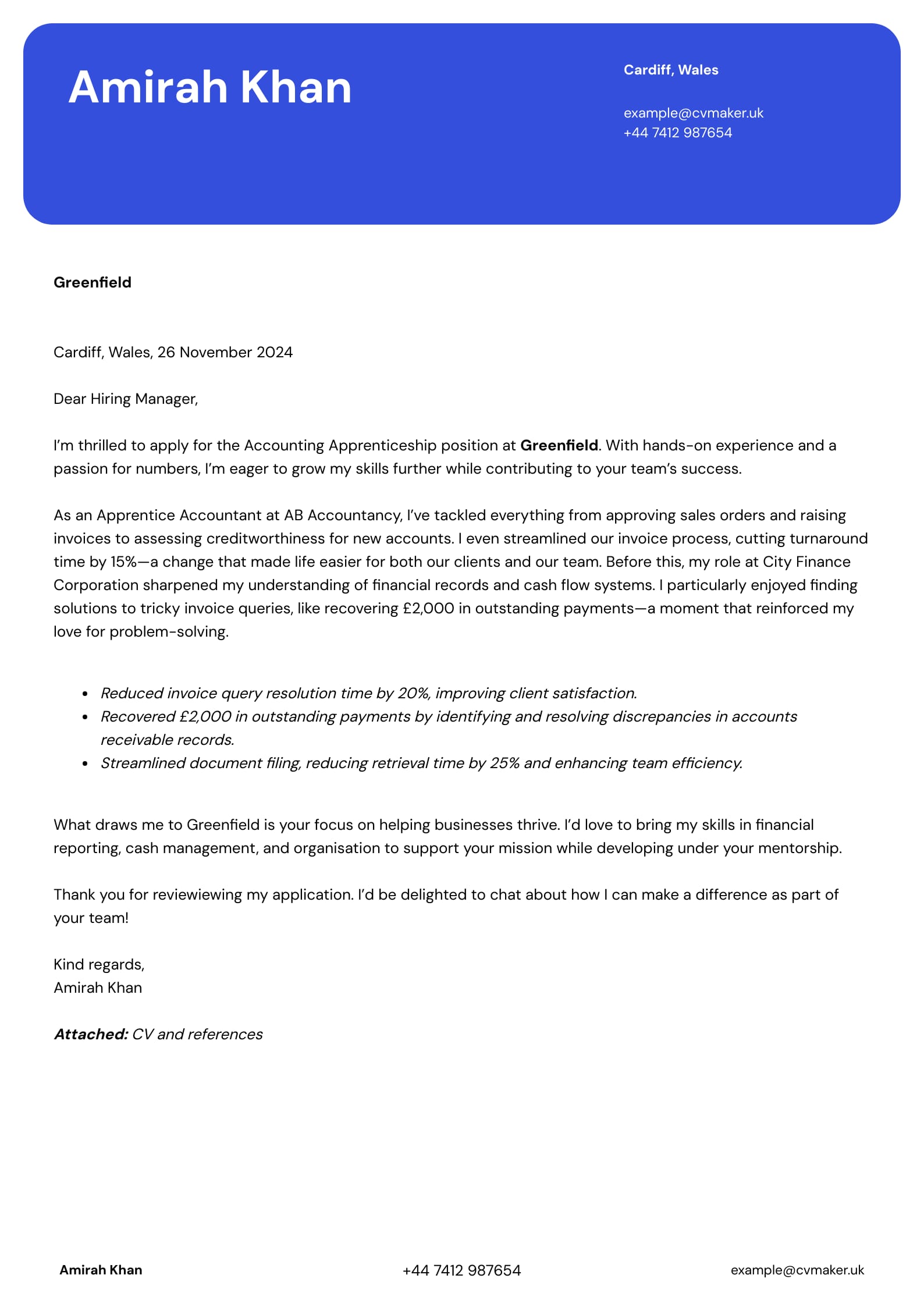 Apprenticeship cover letter sample