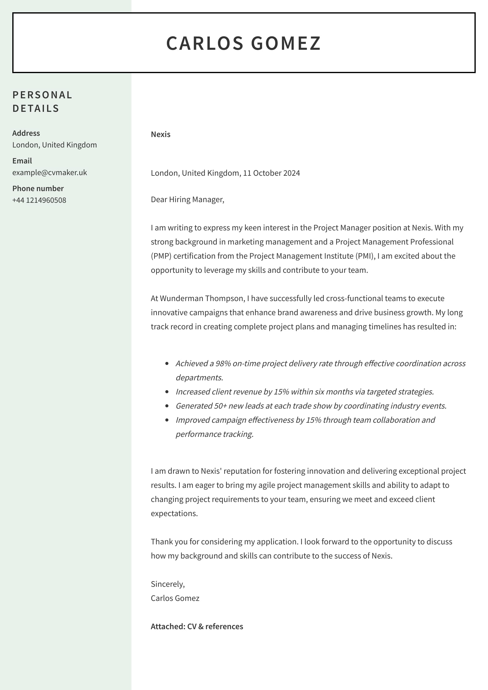 Career change cover letter sample