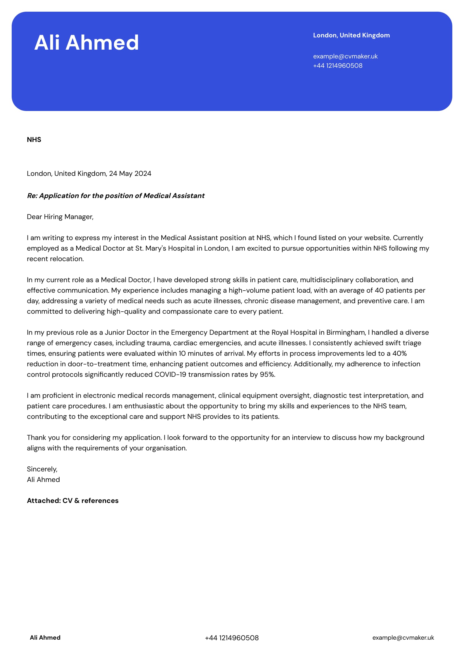 Cover letter example - Medical - Erasmus template