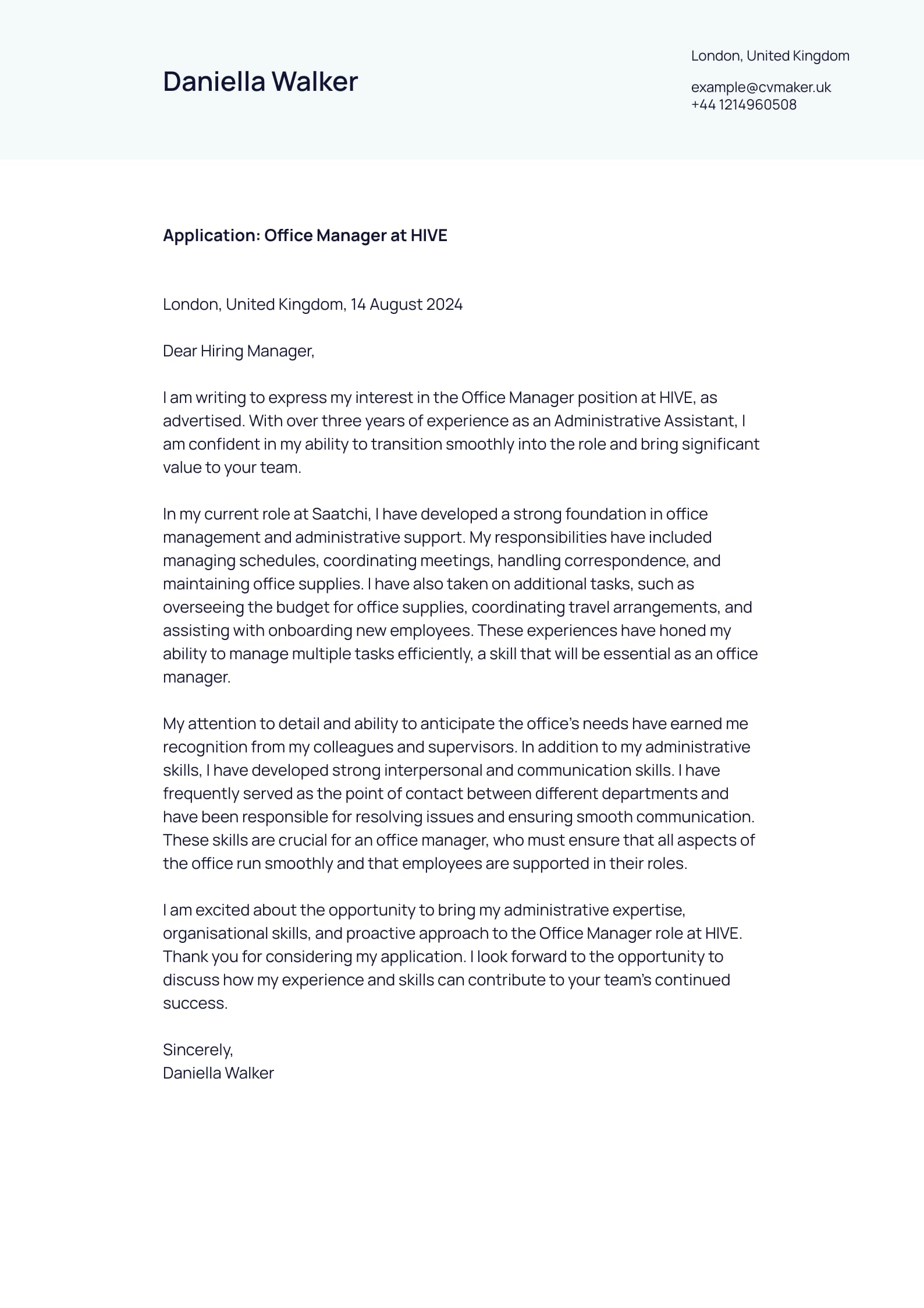 Simple Cover Letter Example