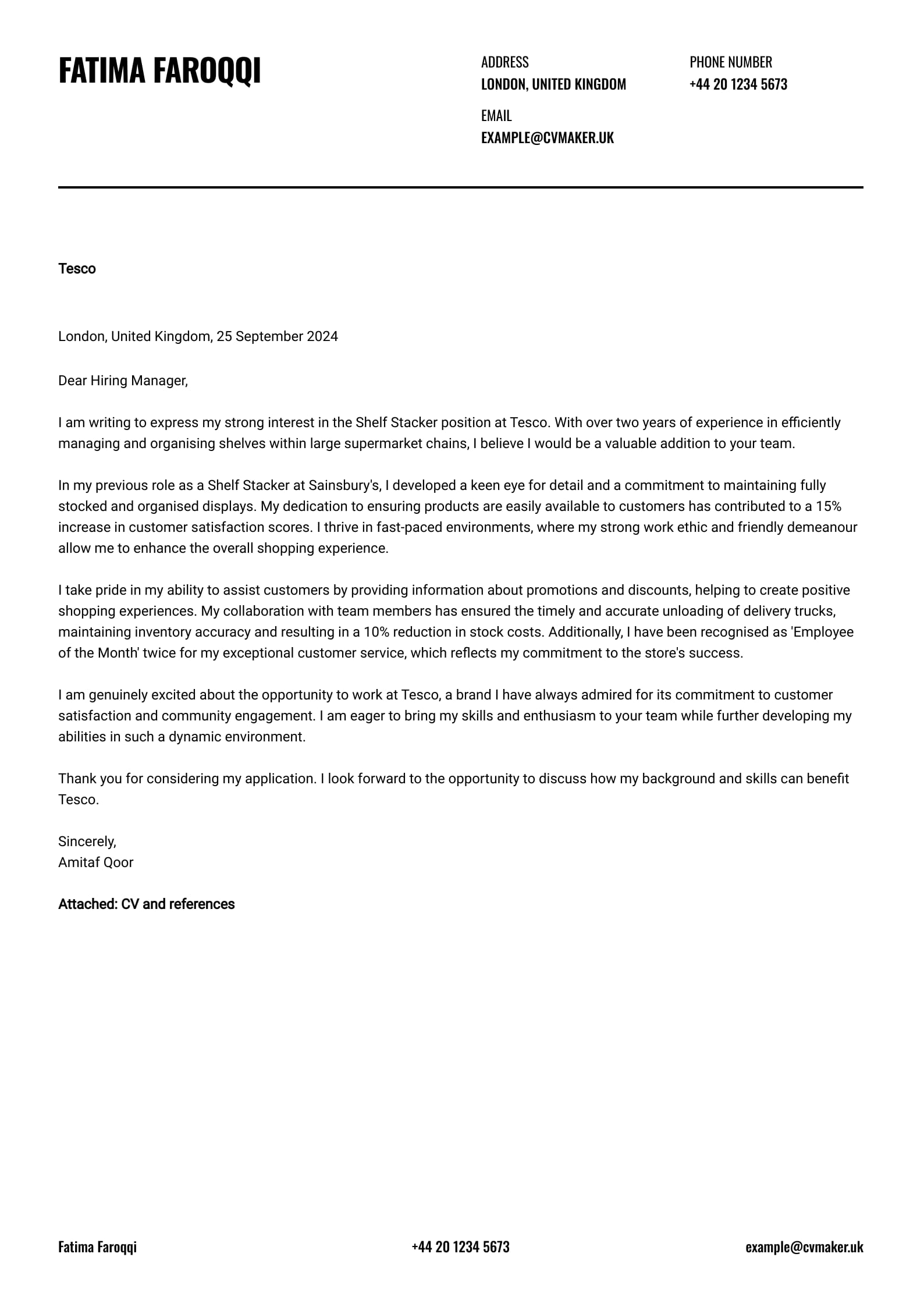 Supermarket cover letter template