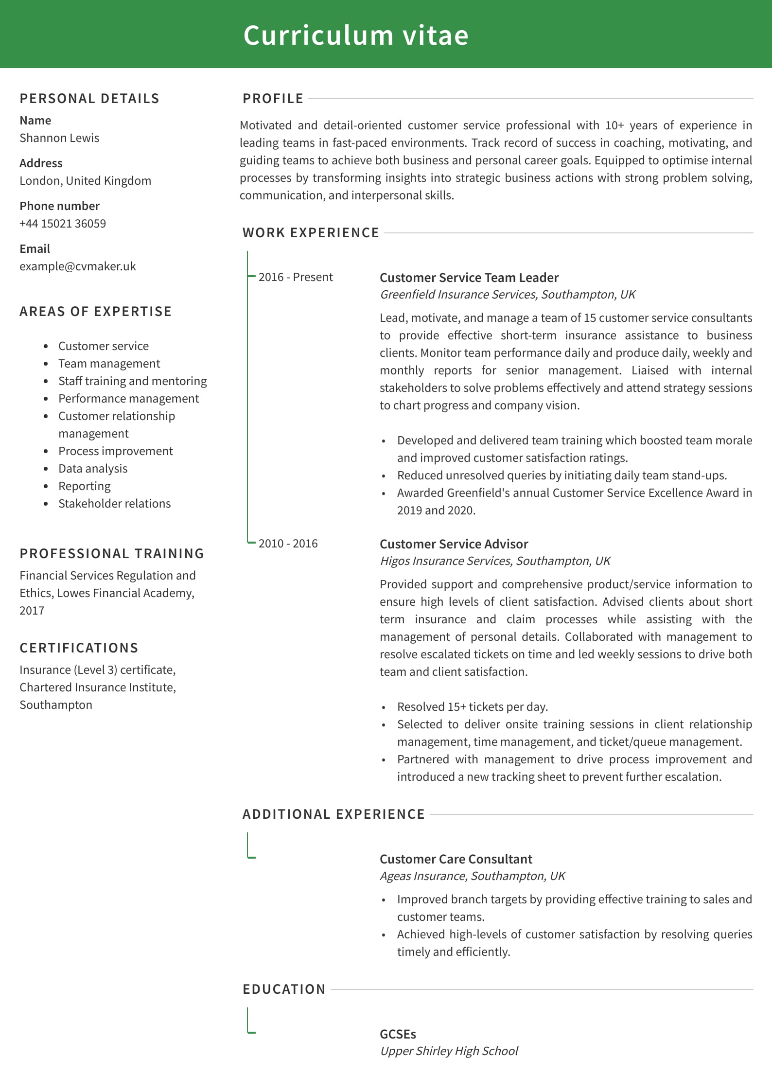 personal statement for customer service cv
