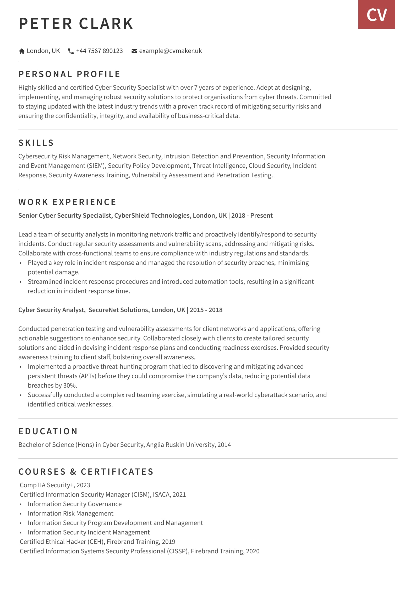 Cybersecurity CV Example & Writing Guide 2024
