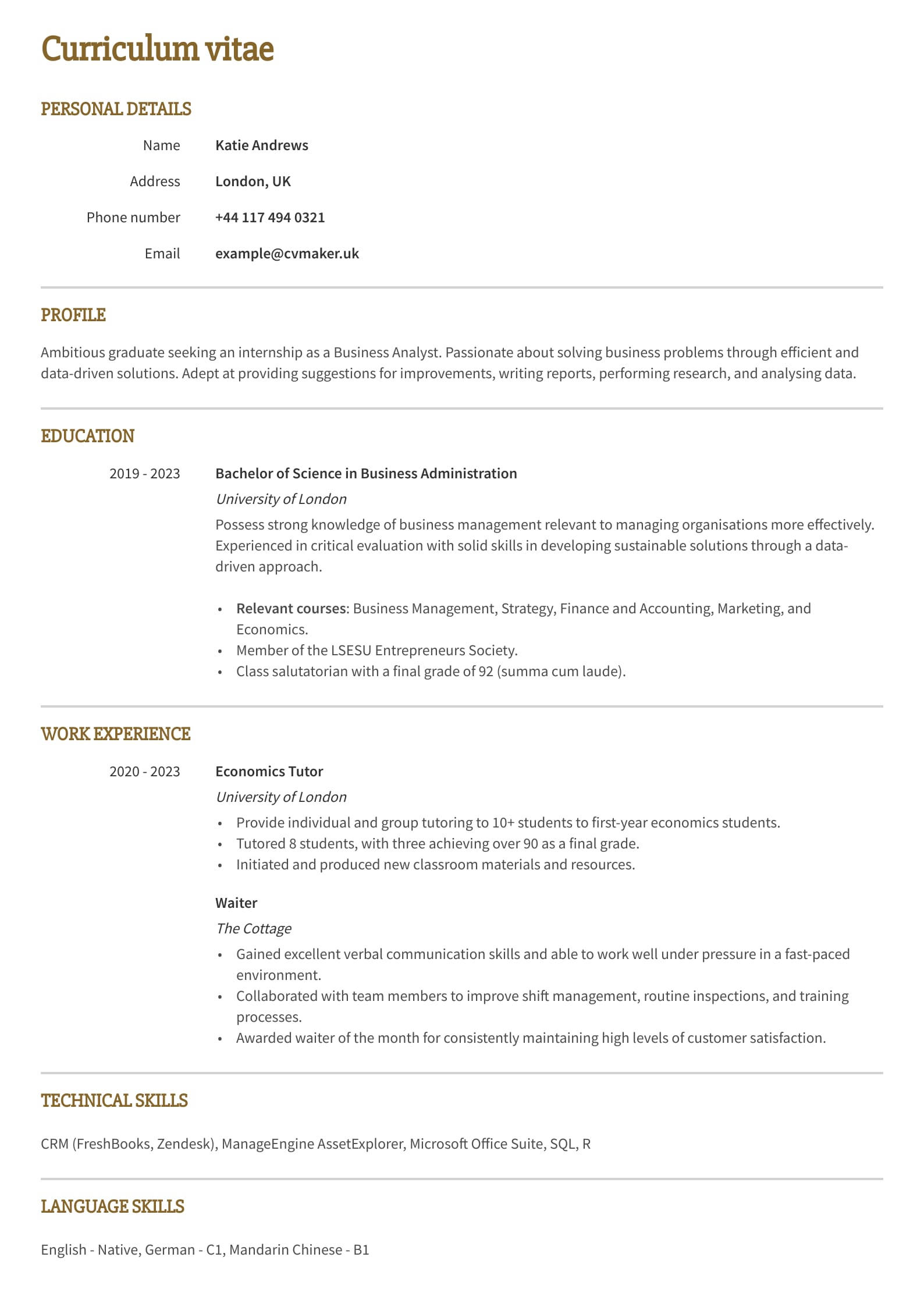 CV example - Internship - Princeton template
