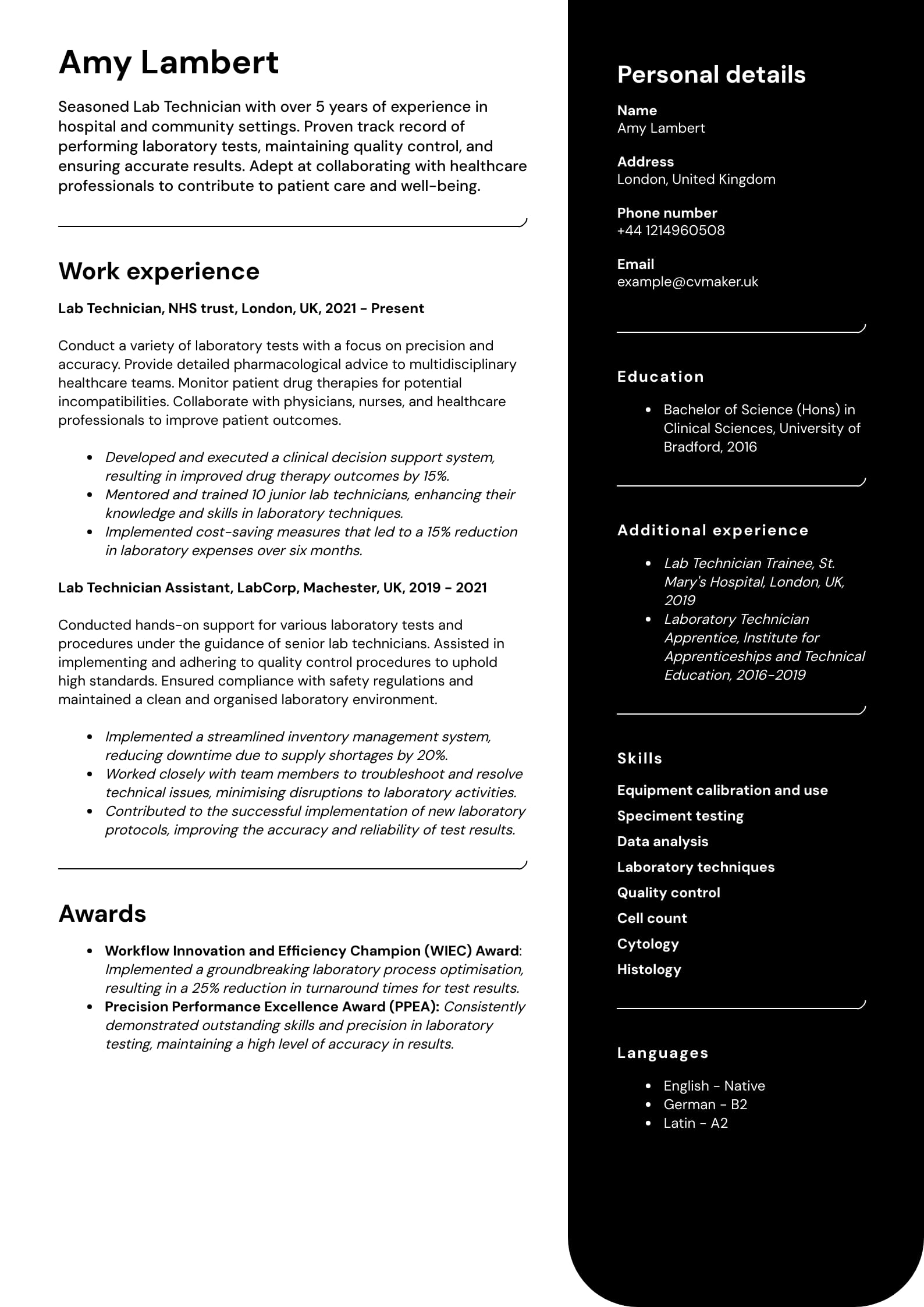 Lab technician CV template