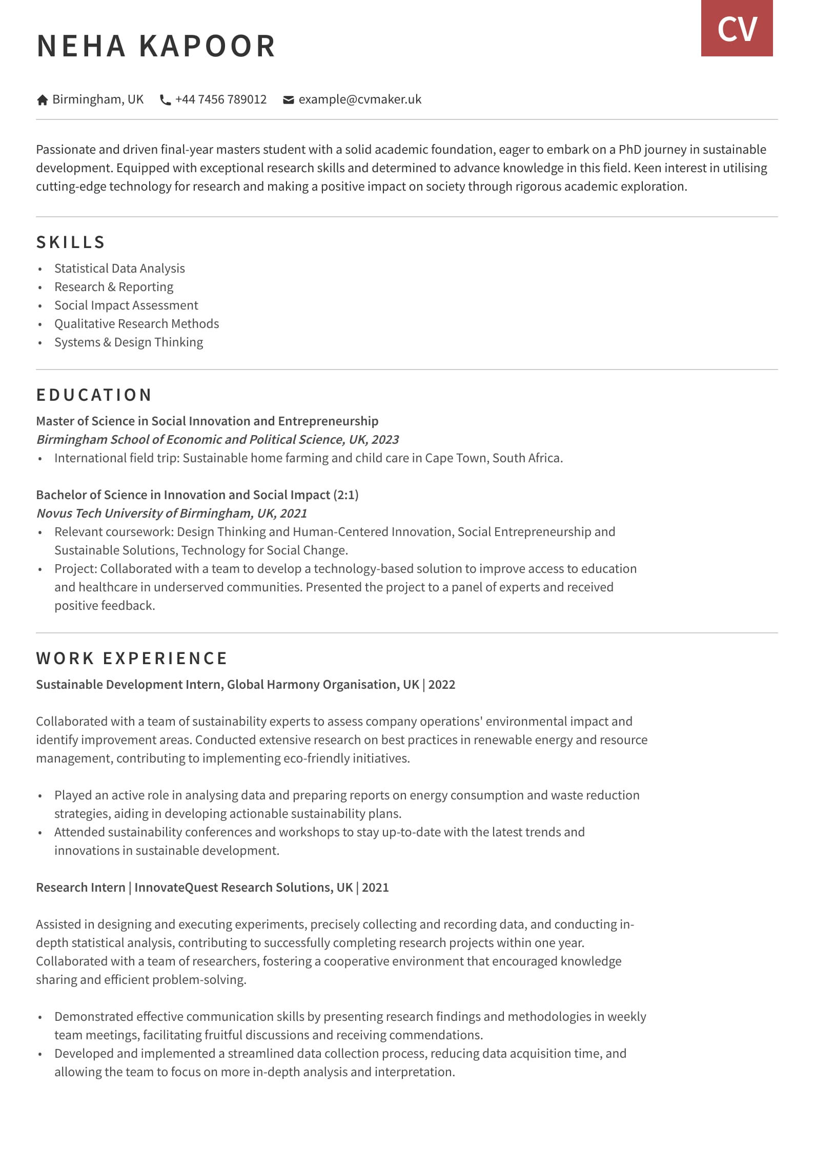 PhD CV Examples Tips And Writing Guide