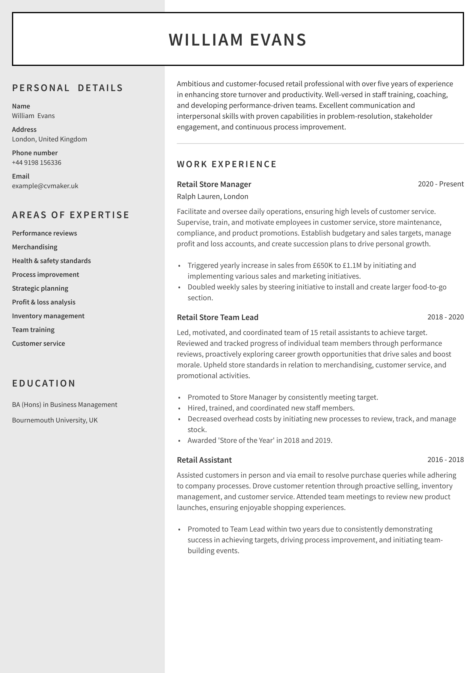 Retail CV Best CV Examples And Writing Tips