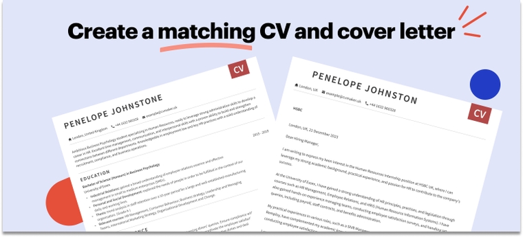 matching psychology CV and psychology cover letter example