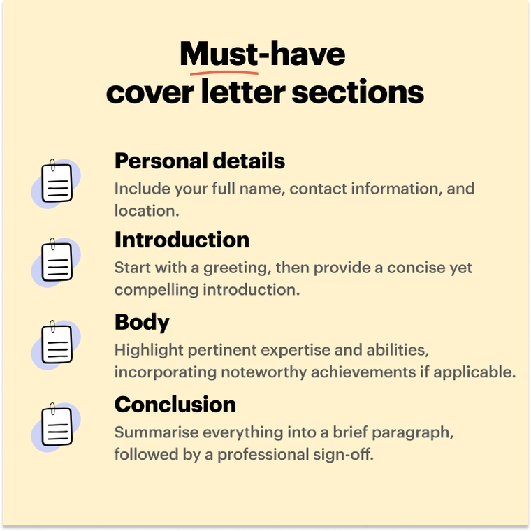 Must-have cover letter sections for an internship