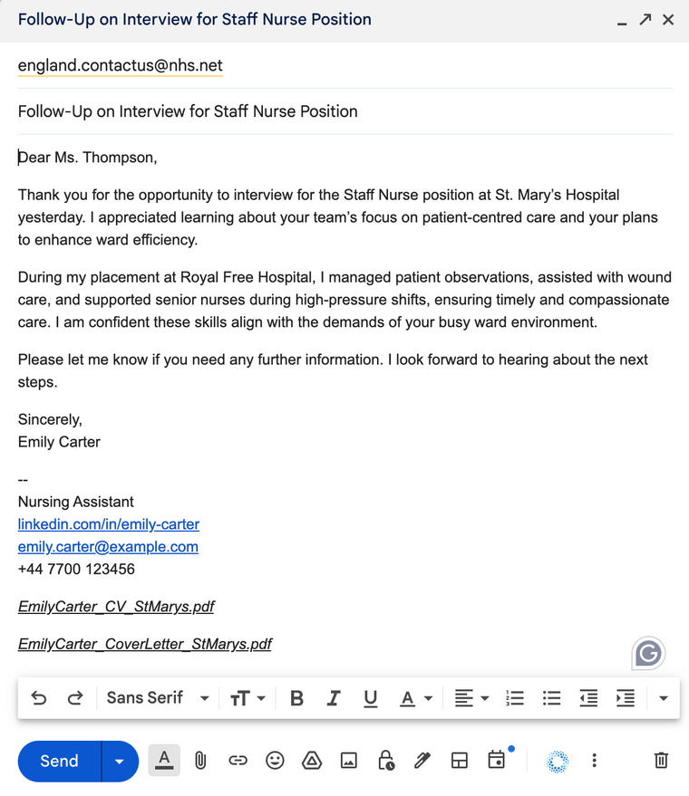 Follow up email after a job interview