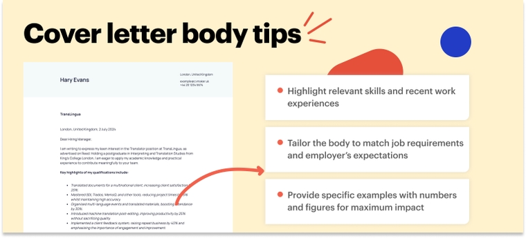 Translator how the write the body of the cover letter