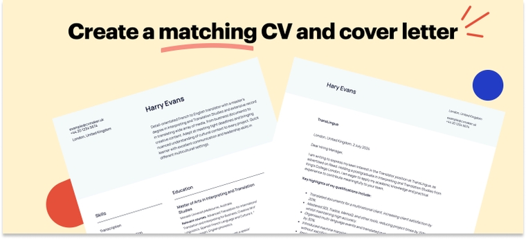 Matching translator CV and cover letter example