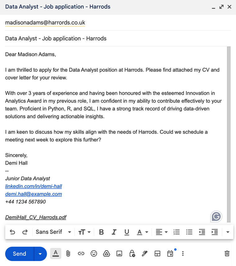 How to send a CV in Gmail template