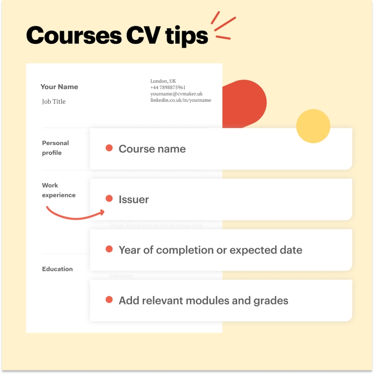 How to include courses and certificates for an apprenticeship CV