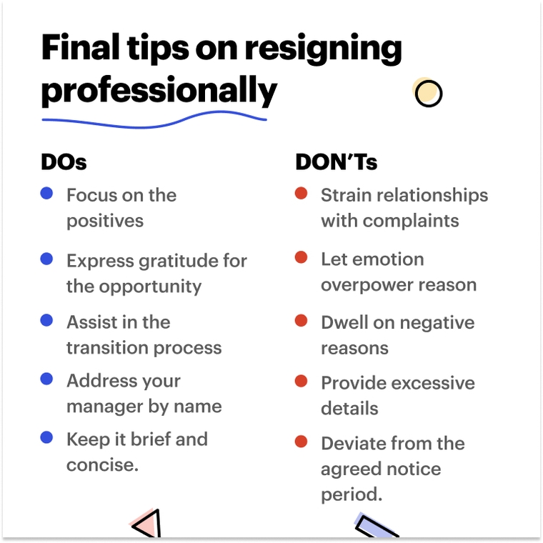 Tips on how to resign professionally - DOs and DON'Ts