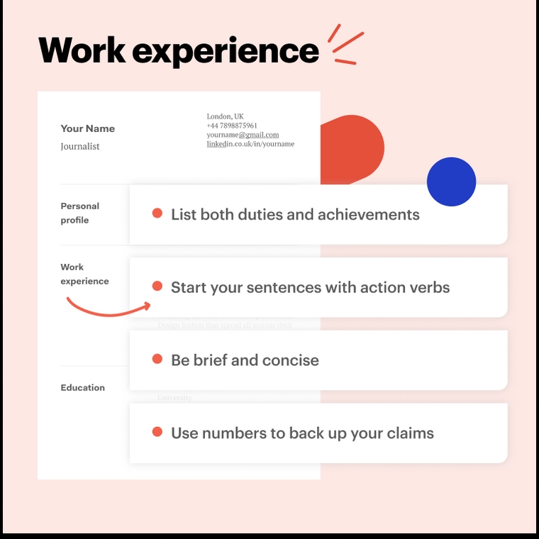 Work experience for a journalist CV
