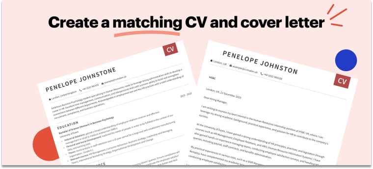 matching computer science cover letter and CV examples