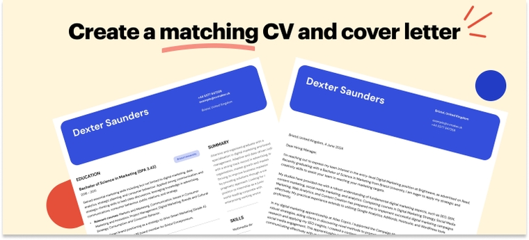 Graduate matching CV and cover letter example