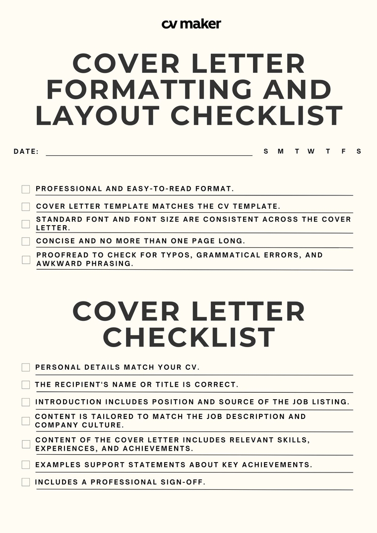 free cover letter checklists