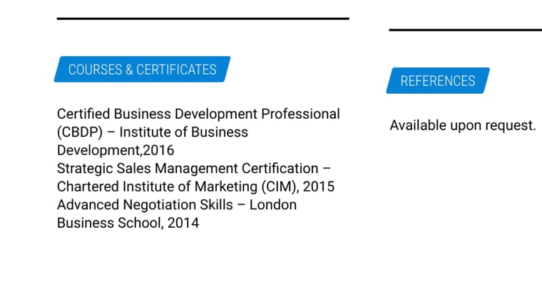 courses and certificates examples on business development CV